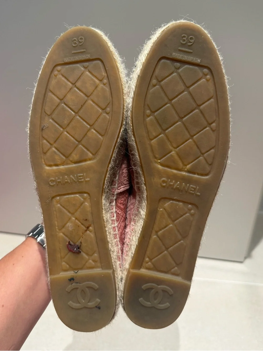 CHANEL Dusty Pink Quilted Espadrilles with Black Cap Toe